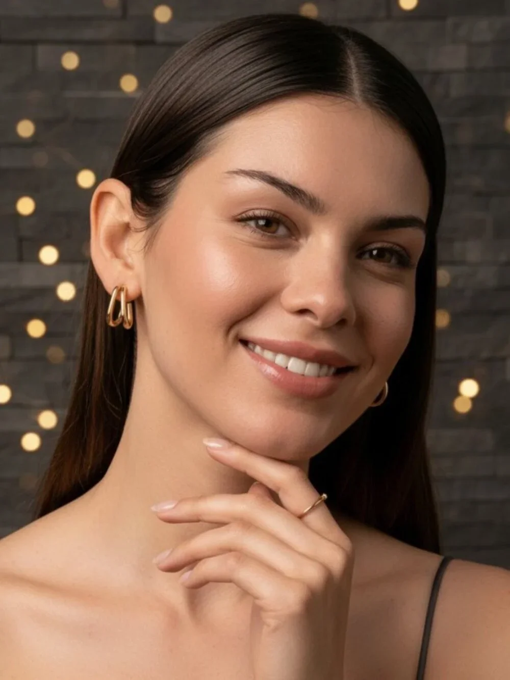 Minimalist 18K Gold Plated SS Double C Hoop Earrings 1